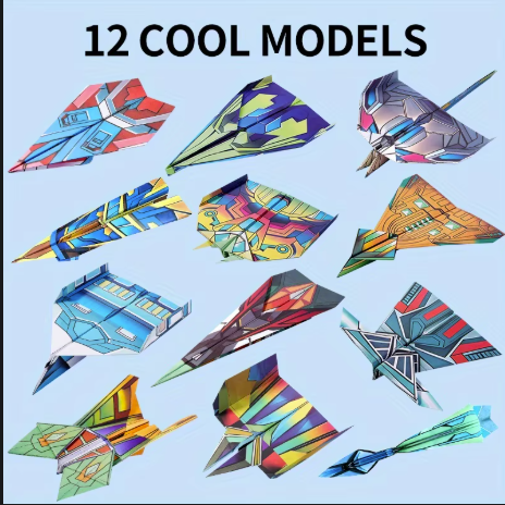 36 sheets of colored airplane paper with simple instructions