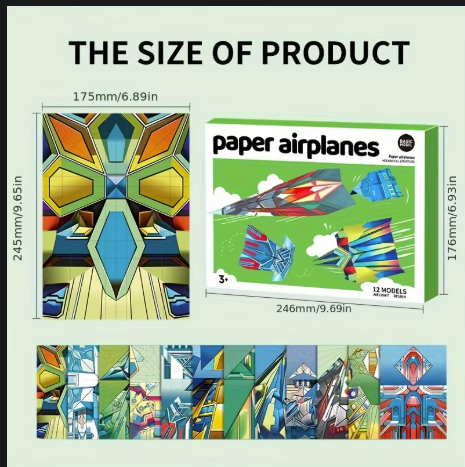 36 sheets of colored airplane paper with simple instructions